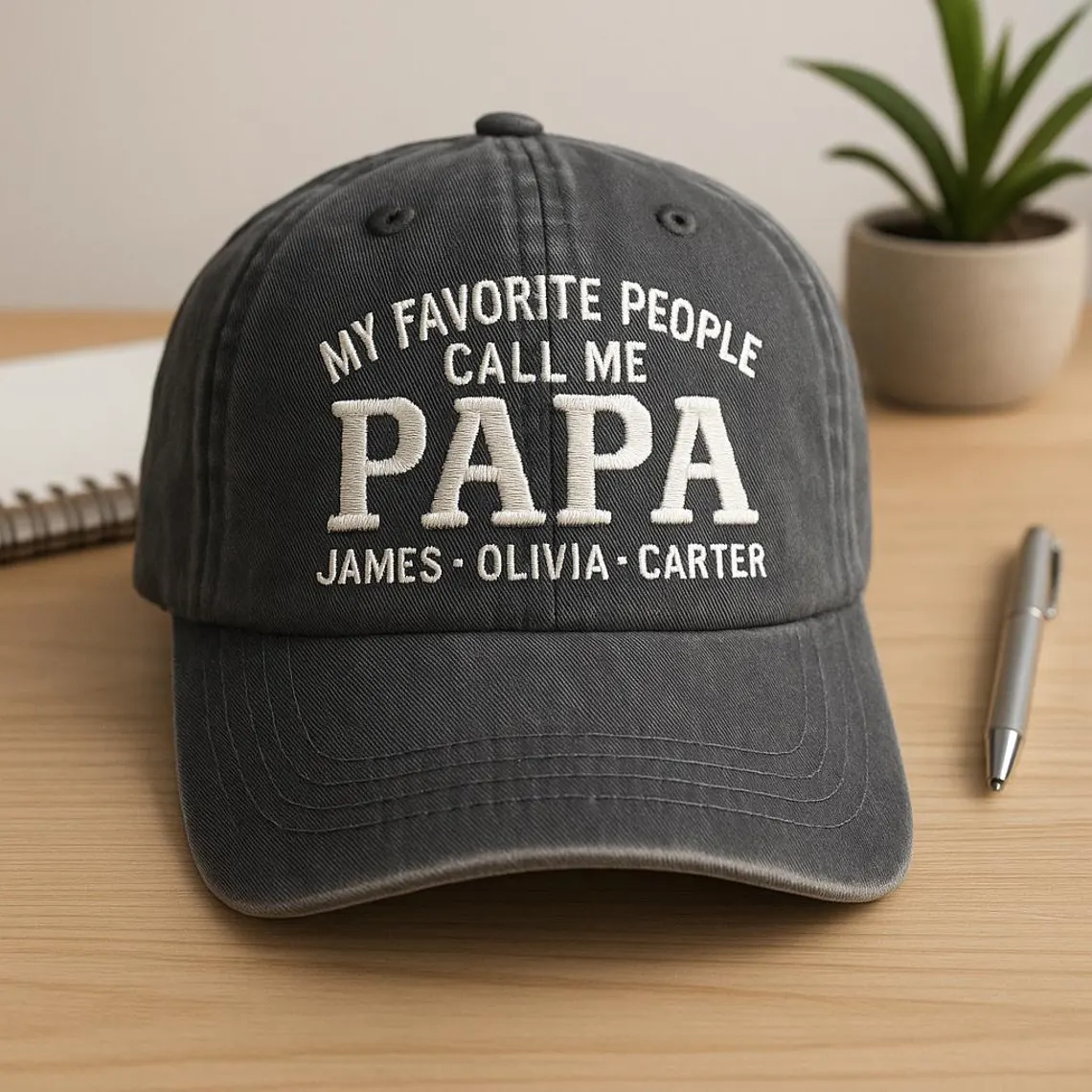 Embroidered Papa Wash Dad Cap, Personalized Grandkids Name Hat, Custom Grandfather Gift, My Favorite People Call Me Papa 商品缩略图