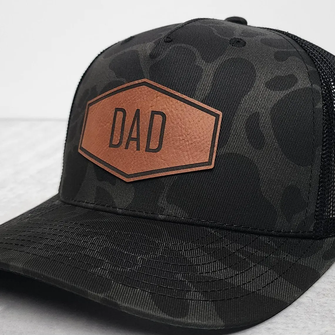 Personalized Dad Hat with Name, Custom Leather Patch Trucker Hat, Father’s Day Gift for Men