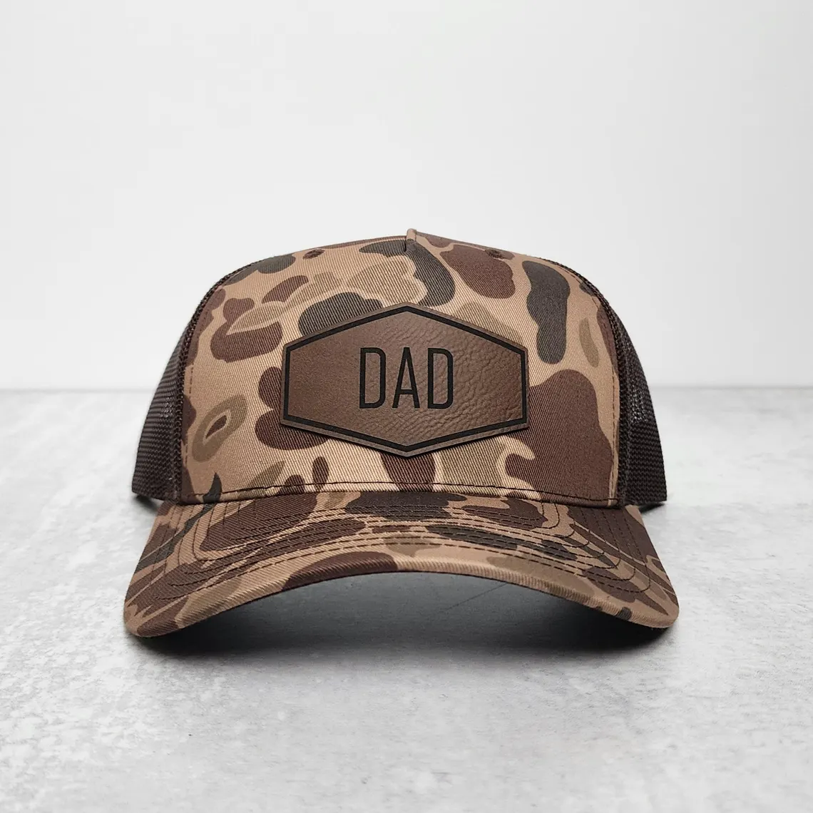 Personalized Dad Hat with Name, Custom Leather Patch Trucker Hat, Father’s Day Gift for Men