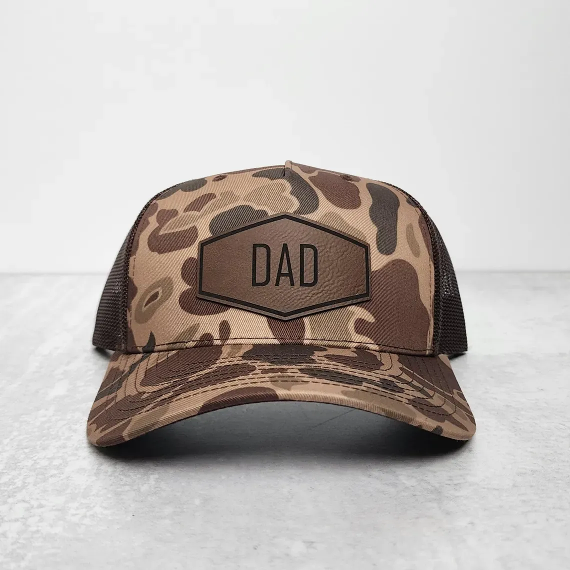 Personalized Dad Hat with Name, Custom Leather Patch Trucker Hat, Father’s Day Gift for Men