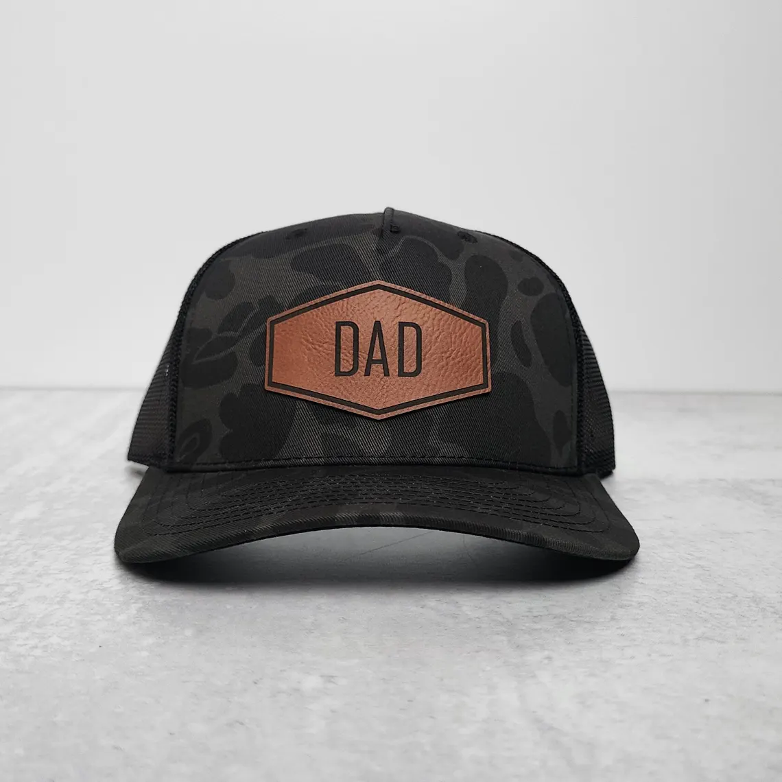 Personalized Dad Hat with Name, Custom Leather Patch Trucker Hat, Father’s Day Gift for Men
