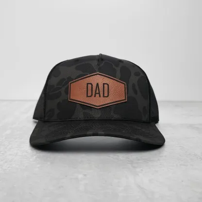 Personalized Dad Hat with Name, Custom Leather Patch Trucker Hat, Father’s Day Gift for Men