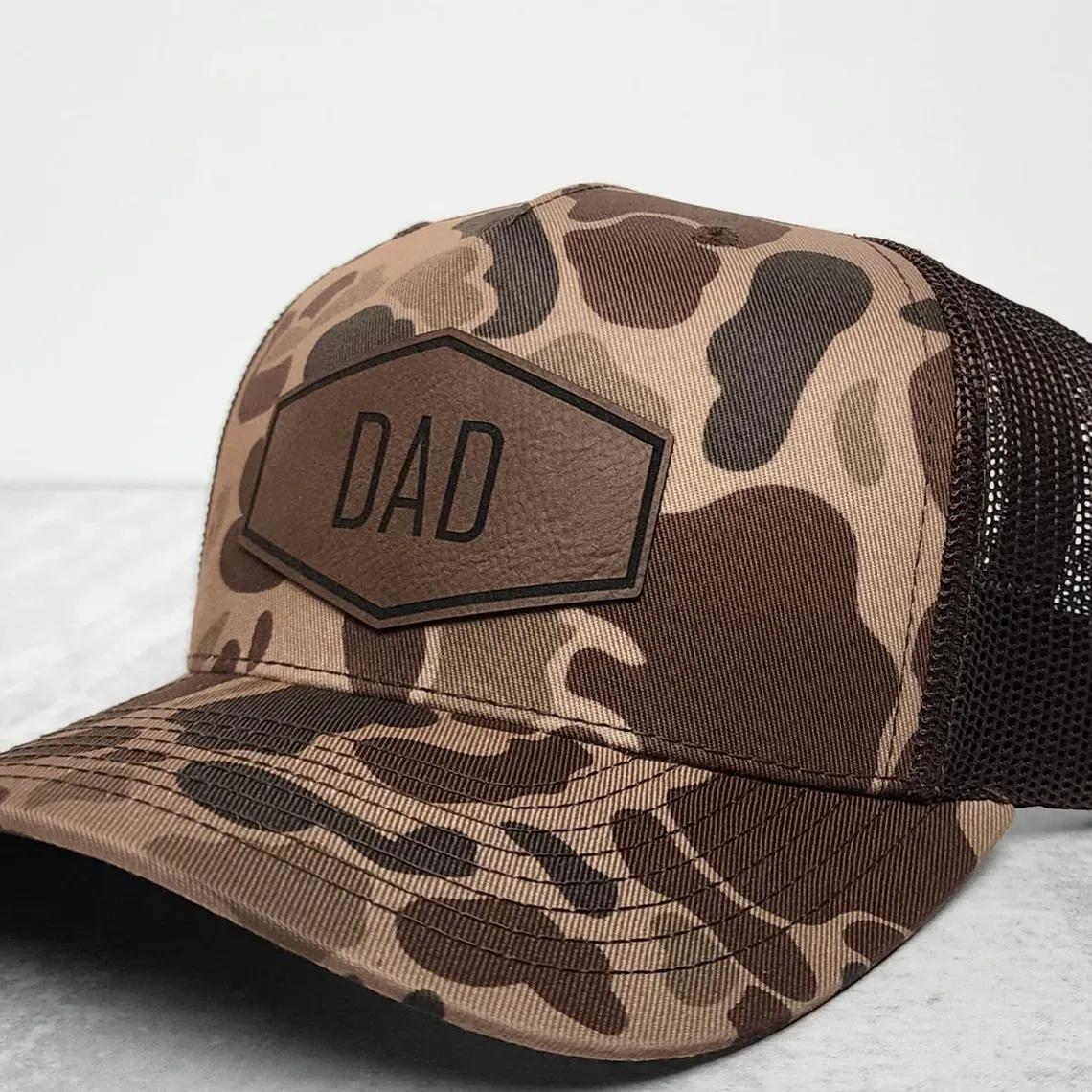 Personalized Dad Hat with Name, Custom Leather Patch Trucker Hat, Father’s Day Gift for Men