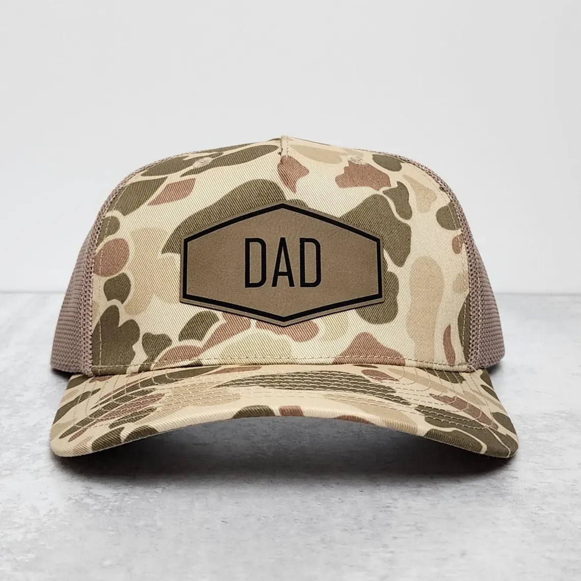 Personalized Dad Hat with Name, Custom Leather Patch Trucker Hat, Father’s Day Gift for Men