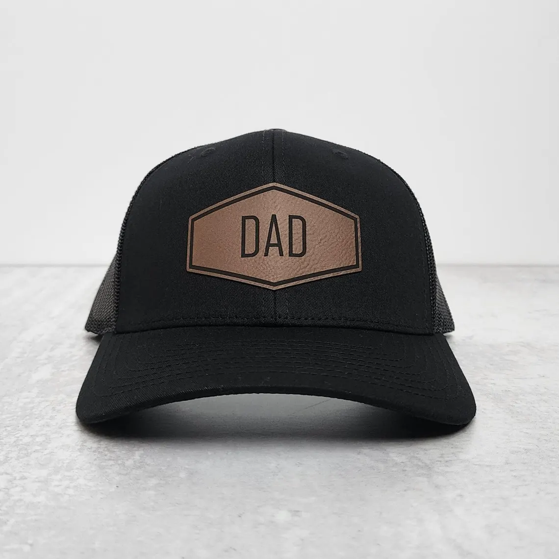 Personalized Dad Hat with Name, Custom Leather Patch Trucker Hat, Father’s Day Gift for Men