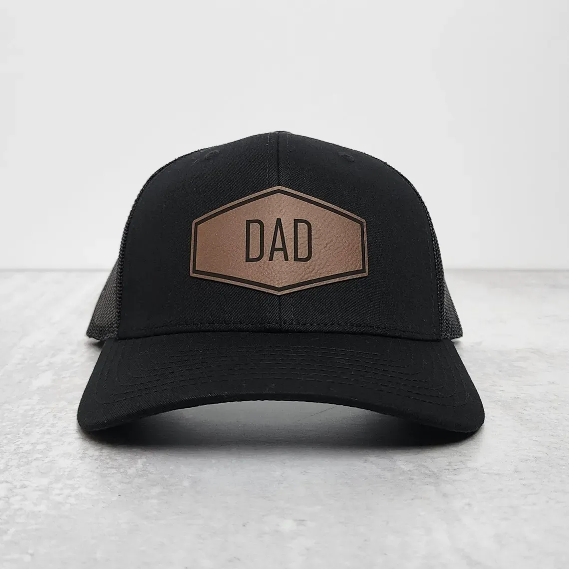 Personalized Dad Hat with Name, Custom Leather Patch Trucker Hat, Father’s Day Gift for Men