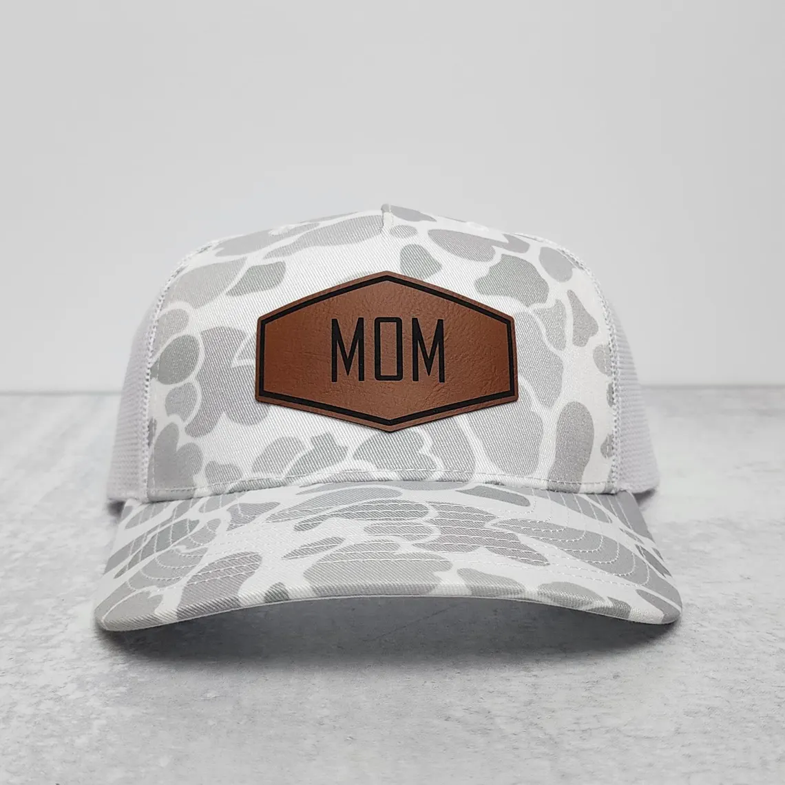 Personalized Dad Hat with Name, Custom Leather Patch Trucker Hat, Father’s Day Gift for Men