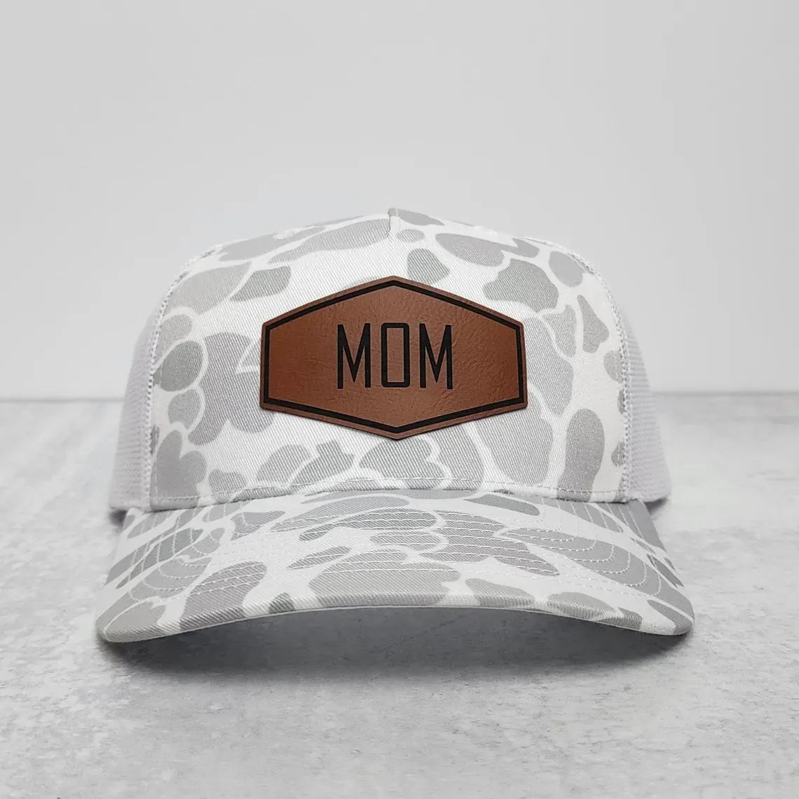 Personalized Dad Hat with Name, Custom Leather Patch Trucker Hat, Father’s Day Gift for Men