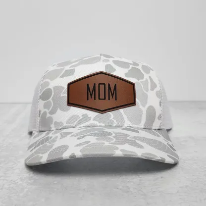 Personalized Dad Hat with Name, Custom Leather Patch Trucker Hat, Father’s Day Gift for Men