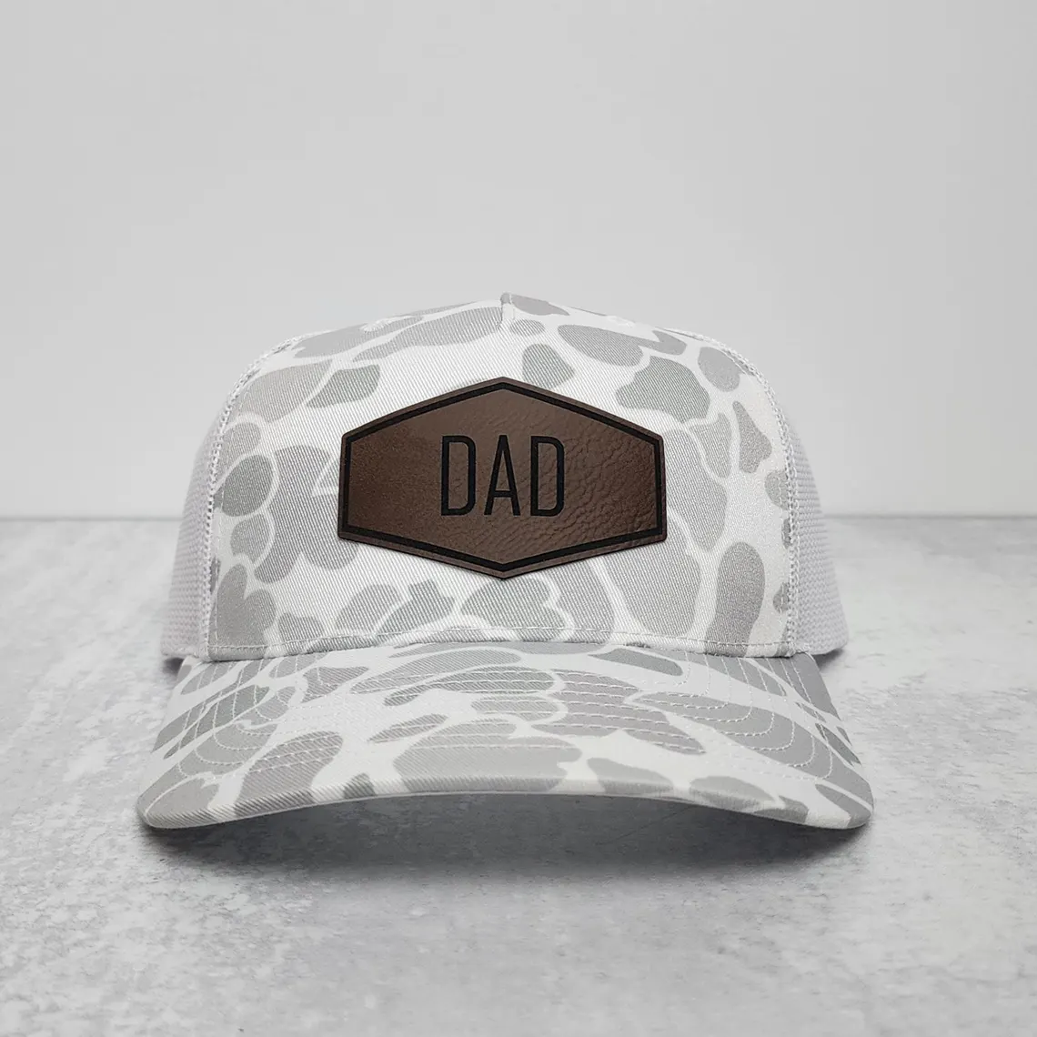 Personalized Dad Hat with Name, Custom Leather Patch Trucker Hat, Father’s Day Gift for Men