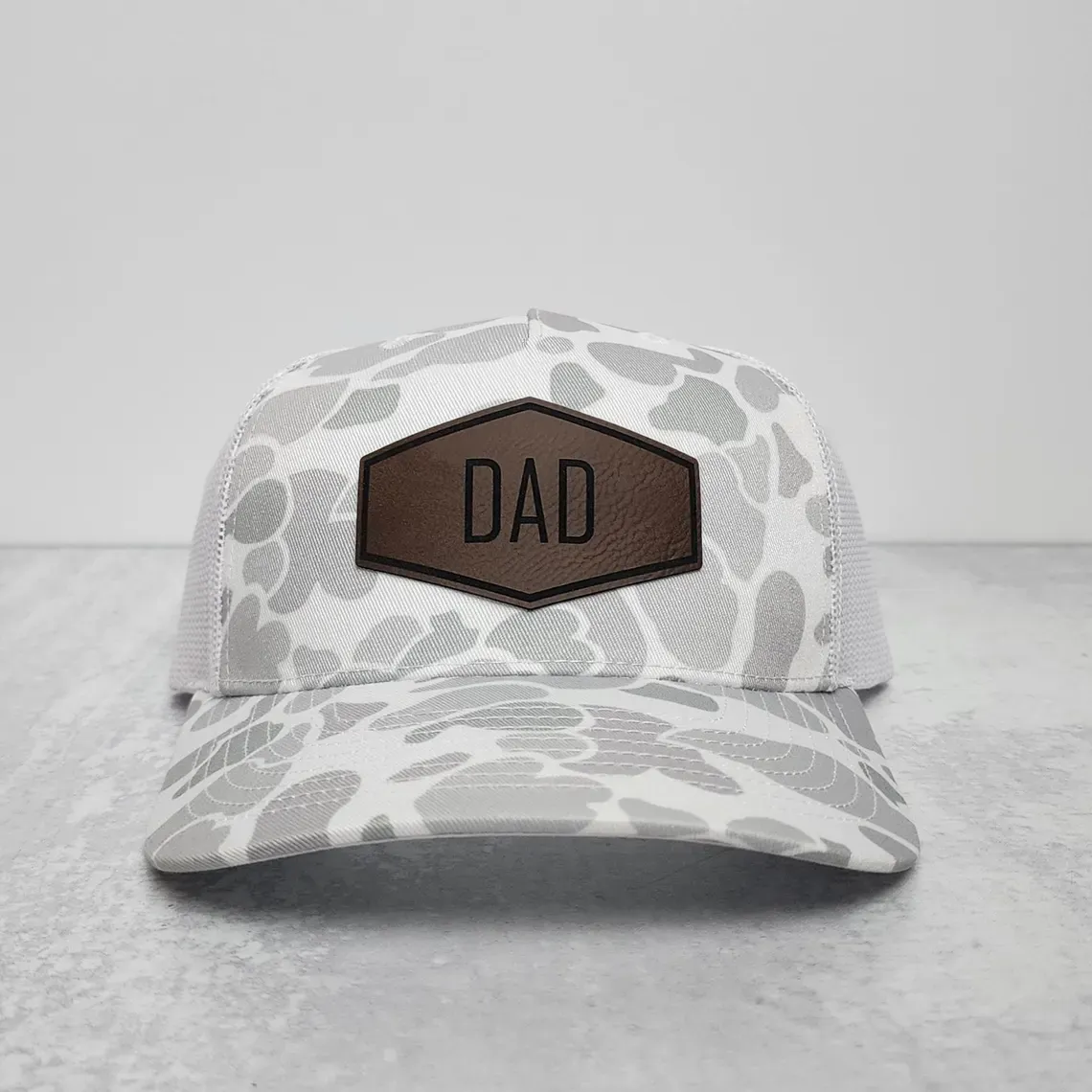 Personalized Dad Hat with Name, Custom Leather Patch Trucker Hat, Father’s Day Gift for Men