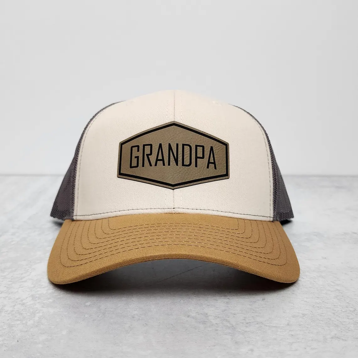 Personalized Dad Hat with Name, Custom Leather Patch Trucker Hat, Father’s Day Gift for Men