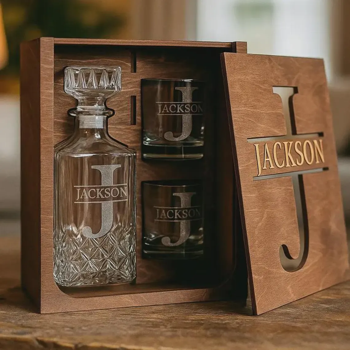 Personalized Whiskey Engraved Decanter Set, Whiskey Glass, Dad's Gifts
