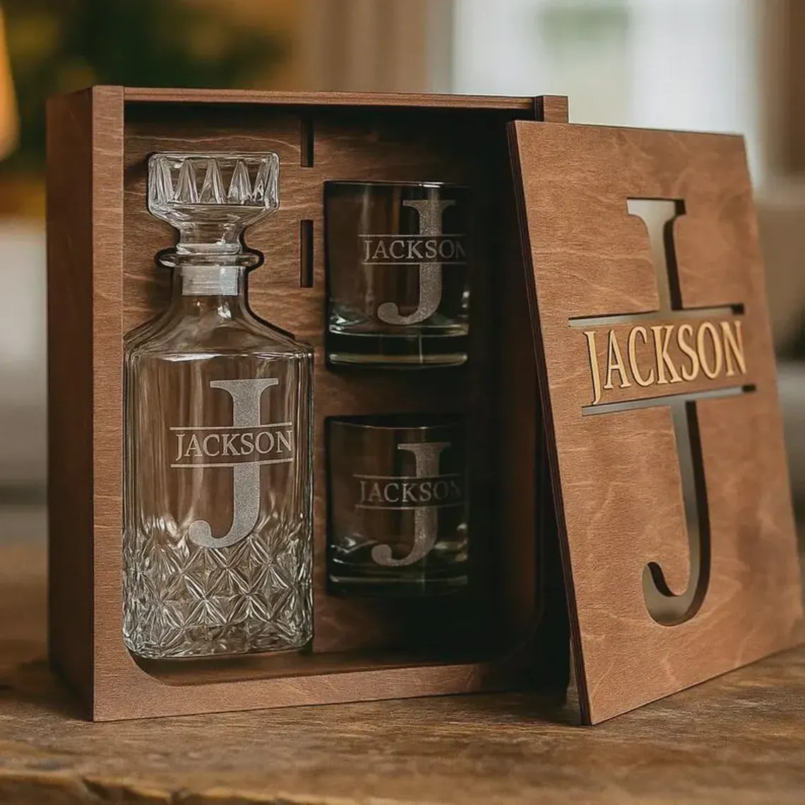 Personalized Whiskey Engraved Decanter Set, Whiskey Glass, Dad's Gifts