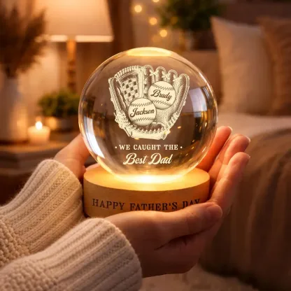 Custom Father's Day Gift We Caught The Best Dad Lamp, Personalized Baseball Dad Crystal Ball Night Light, Sports Dad Gift,Baseballl Dad Gift