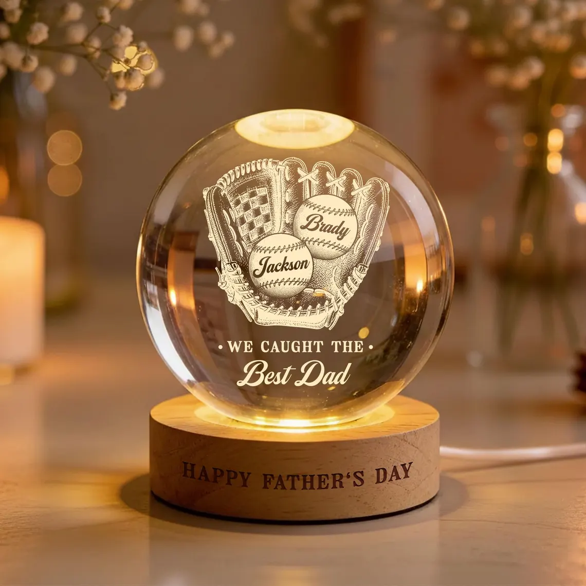 Custom Father's Day Gift We Caught The Best Dad Lamp, Personalized Baseball Dad Crystal Ball Night Light, Sports Dad Gift,Baseballl Dad Gift 商品缩略图