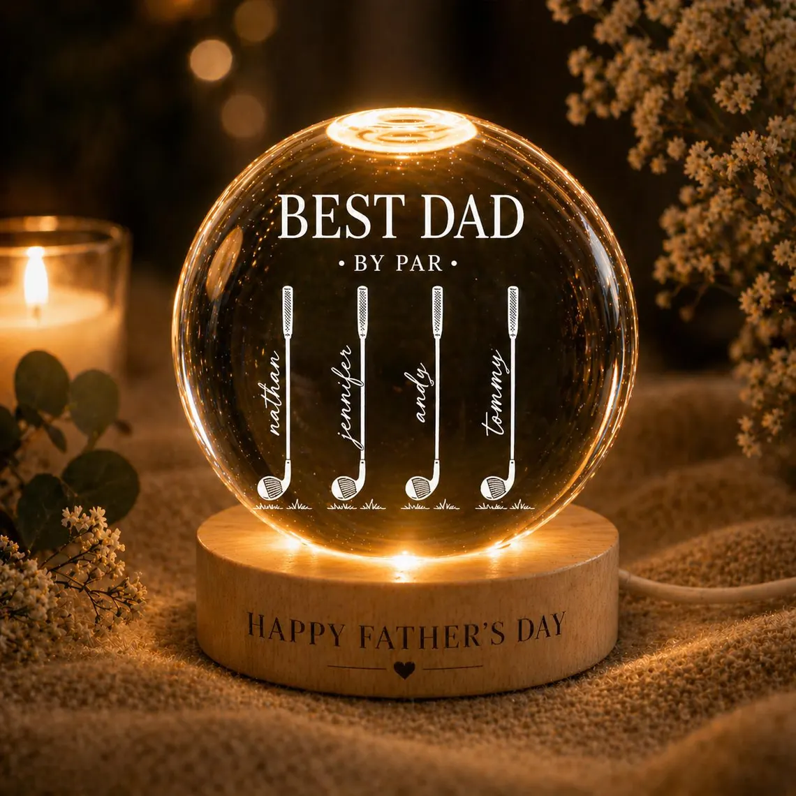 Custom Golf Dad Crystal Ball Night Light,Best Dad By Par Gift