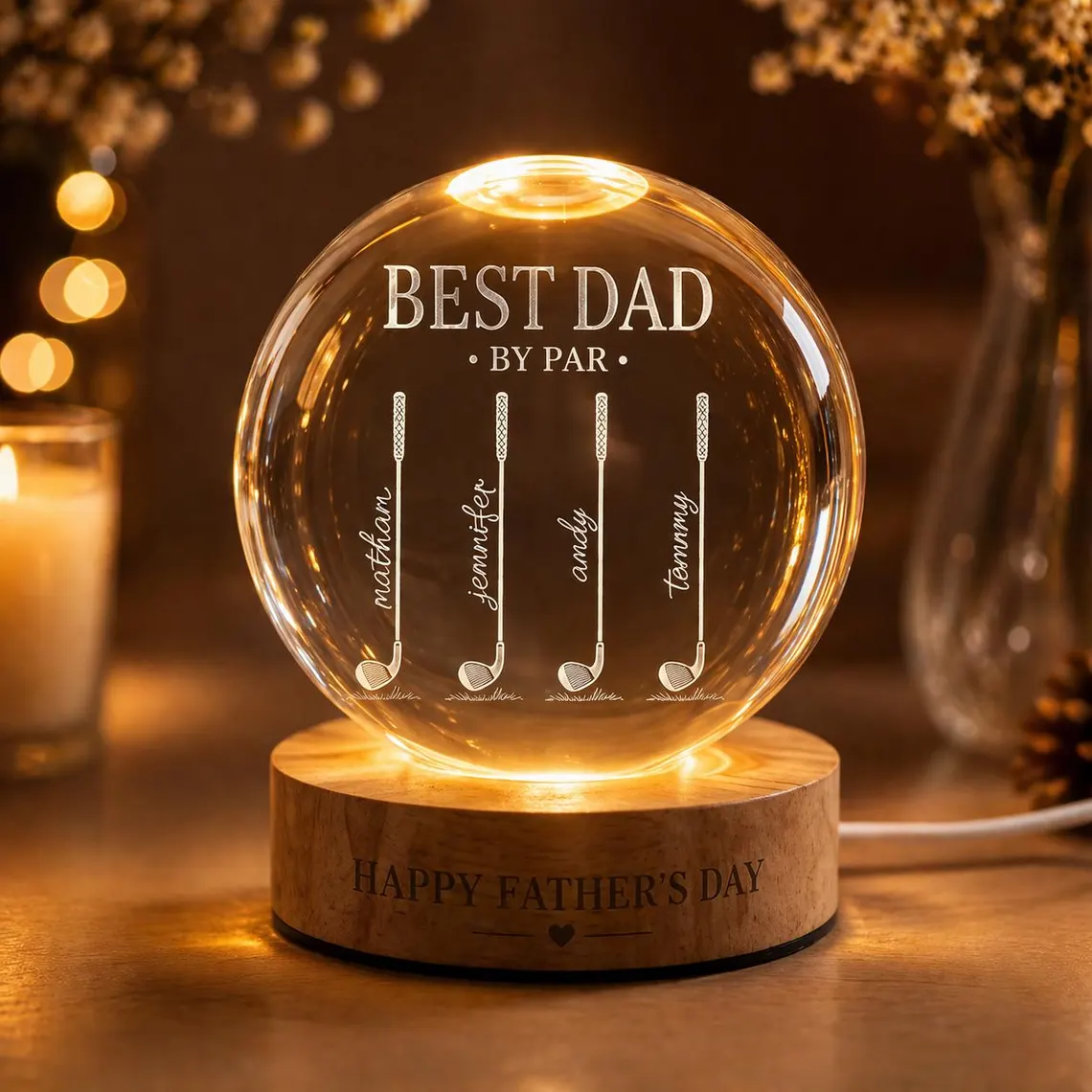 Custom Golf Dad Crystal Ball Night Light,Best Dad By Par Gift