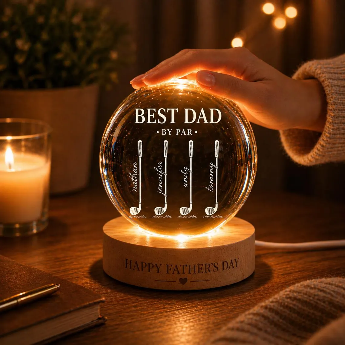 Custom Golf Dad Crystal Ball Night Light,Best Dad By Par Gift