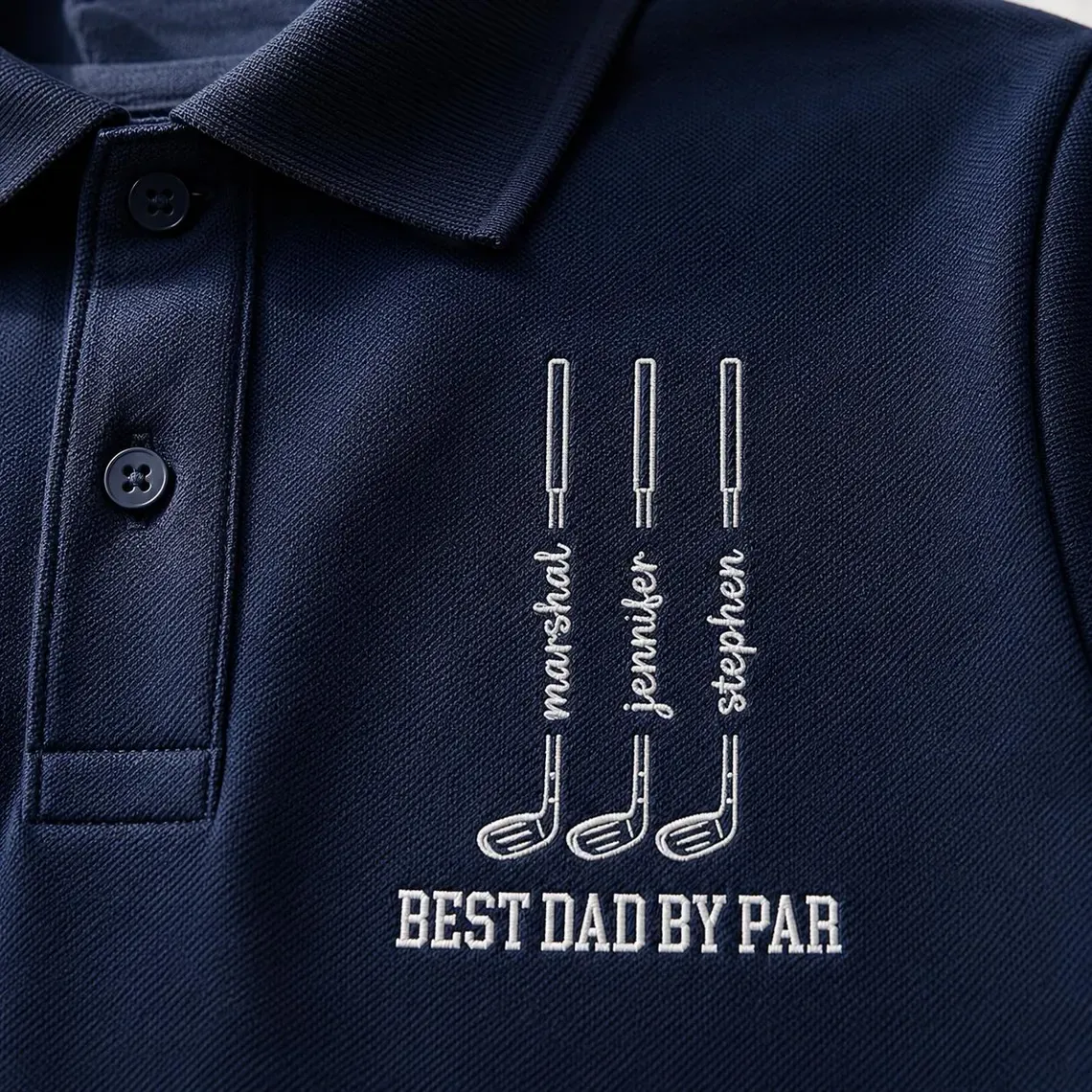 Personalized Dad Polo Shirt, Custom Best Dad By Par Golf Shirt, Father’s Day Gift for Dad or Grandpa, Golf Lover Gift
