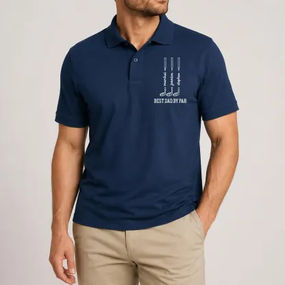 Personalized Dad Polo Shirt, Custom Best Dad By Par Golf Shirt, Father’s Day Gift for Dad or Grandpa, Golf Lover Gift