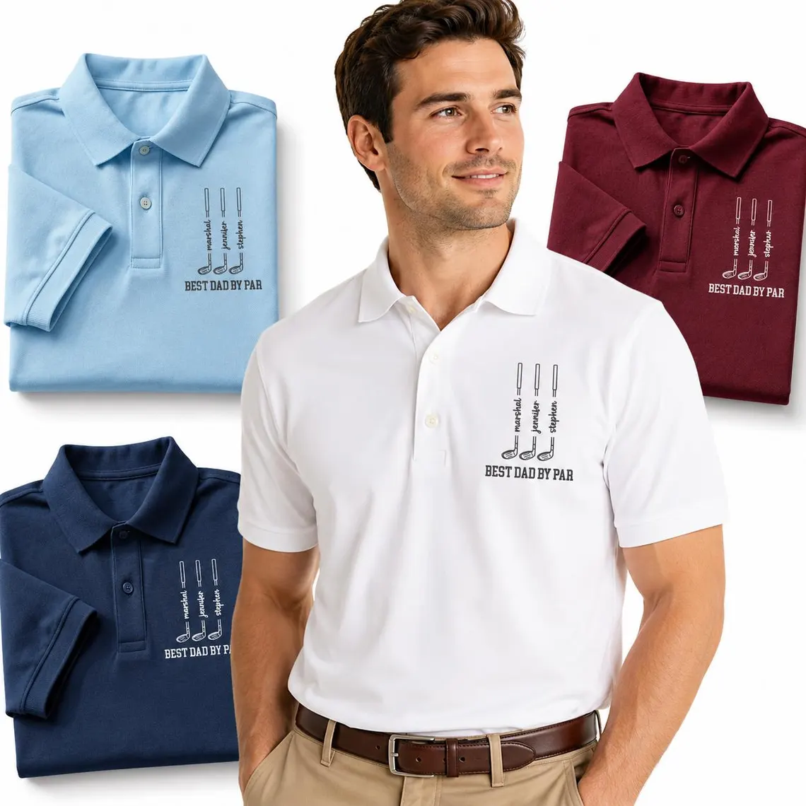 Personalized Dad Polo Shirt, Custom Best Dad By Par Golf Shirt, Father’s Day Gift for Dad or Grandpa, Golf Lover Gift