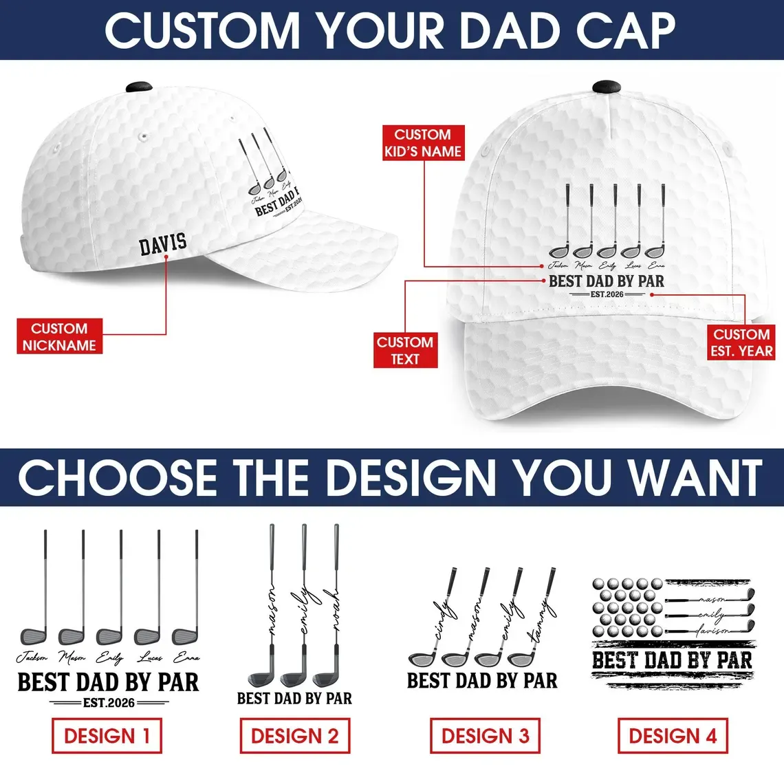 Personalized Best Dad By Par Cap For Dad, Father's Day Golf Gift, Best Grandpa By Par Hat, Dad Birthday Golf Gift, Cap For Golf Lover