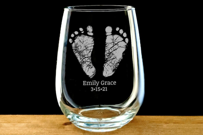Engraved Baby Footprints Glass, Father's Day Gift, Handprint Whiskey Glass, Wine Glass, Pint Glass, Coffee Mug