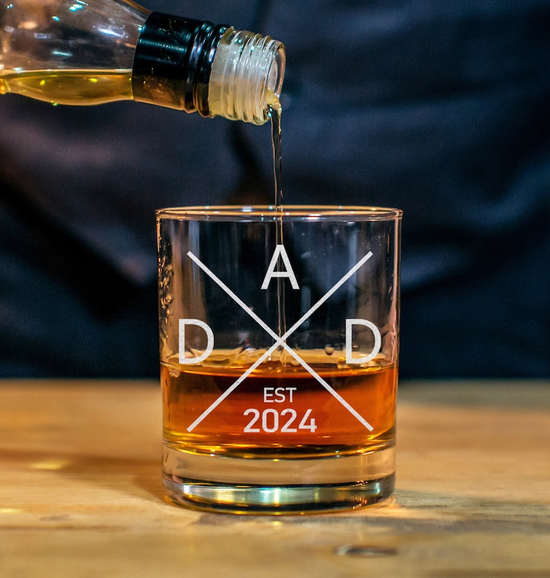 New Dad Whiskey Glass - First Time Dad Whiskey Glass - Gift For Dad - Dad Established 2025 Whiskey Glass, Dad Gifts, Rocks Glass