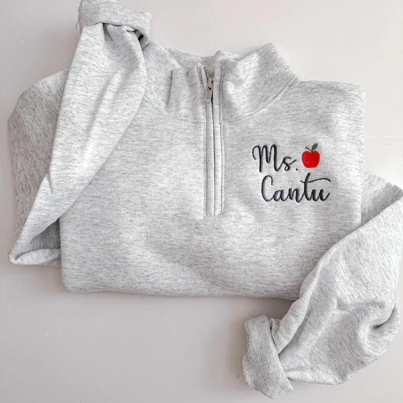 Personalized Quarter Zip Sweatshirt, Custom Embroidered Name Crewneck