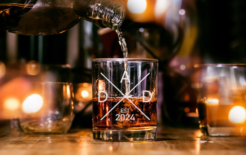 New Dad Whiskey Glass - First Time Dad Whiskey Glass - Gift For Dad - Dad Established 2025 Whiskey Glass, Dad Gifts, Rocks Glass