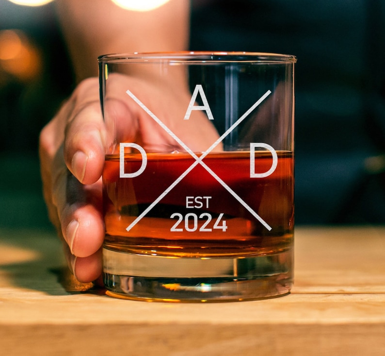 New Dad Whiskey Glass - First Time Dad Whiskey Glass - Gift For Dad - Dad Established 2025 Whiskey Glass, Dad Gifts, Rocks Glass