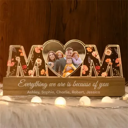 Customized Flower Print Photo LED Night Light, Birthday Flower, Gift For Mom, Gift For Grandma