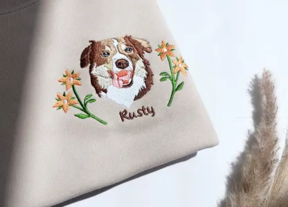 Custom Dog Face Embroidered Sweatshirt,Cat Sweatshirt,Dog Lover Sweatshirt