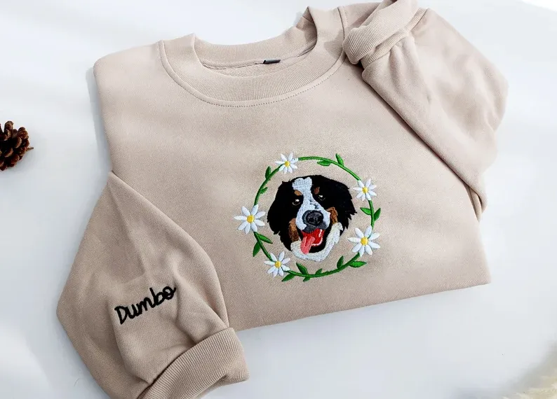 Custom Dog Face Embroidered Sweatshirt,Cat Sweatshirt,Dog Lover Sweatshirt