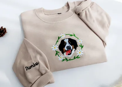 Custom Dog Face Embroidered Sweatshirt,Cat Sweatshirt,Dog Lover Sweatshirt