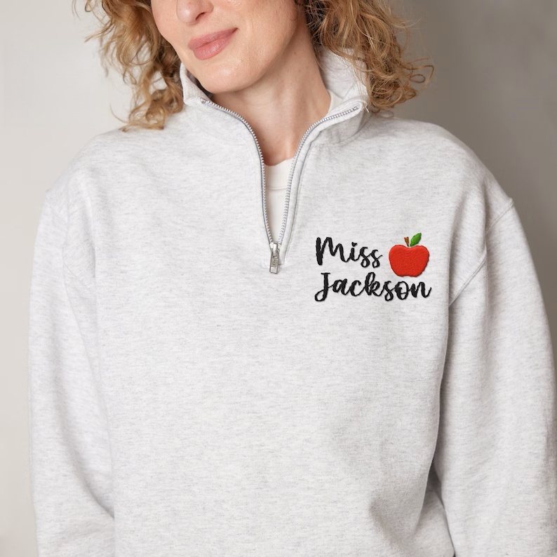 Personalized Quarter Zip Sweatshirt, Custom Embroidered Name Crewneck