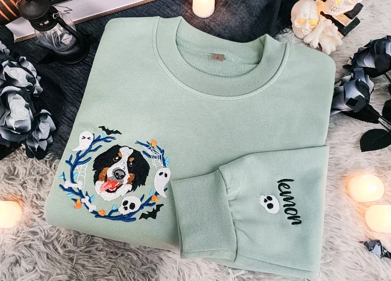 Custom Dog Face Embroidered Sweatshirt From Your Photo,Cat Sweatshirt,Dog Mom Sweatshirt