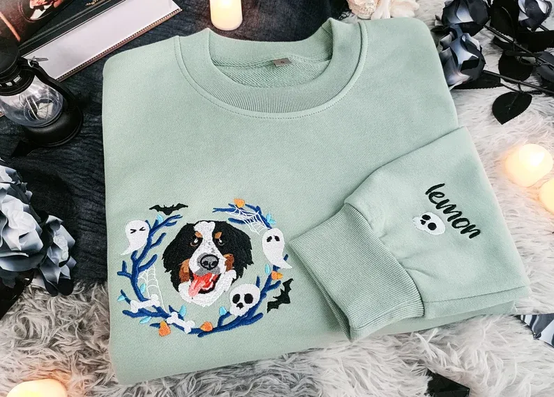 Custom Dog Face Embroidered Sweatshirt From Your Photo,Cat Sweatshirt,Dog Mom Sweatshirt