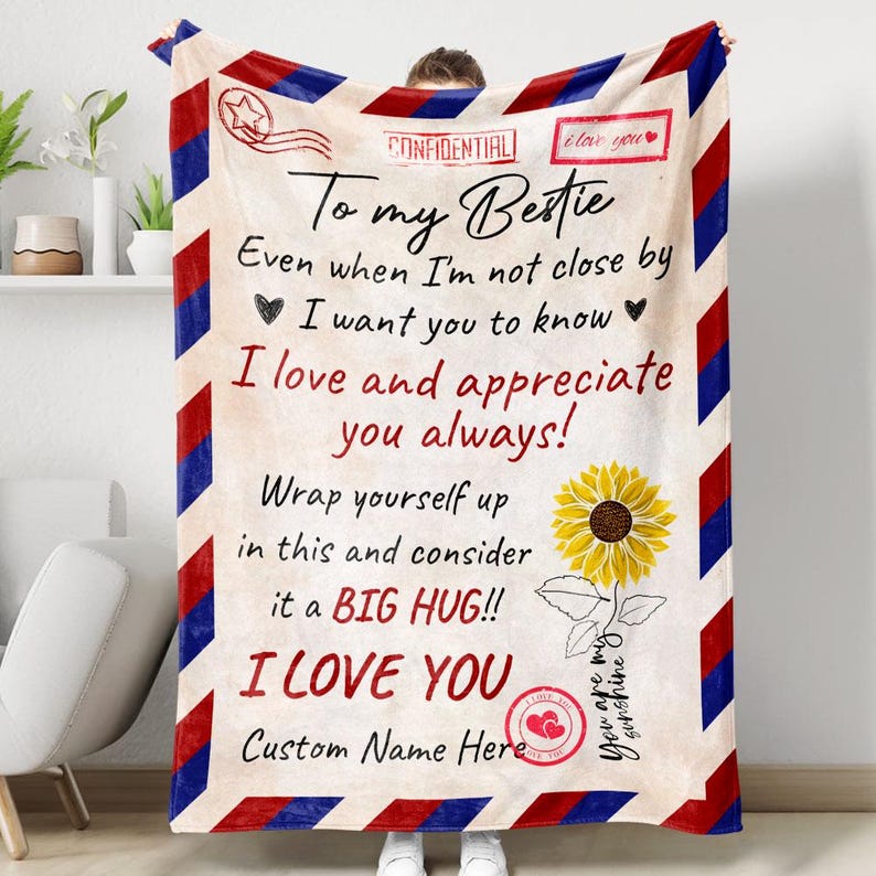 To My Bestie Envelope Blanket, BFF Blanket, Personalized Gift for Besties, Besties for Life Blanket, Soul Sisters Blanket, Friendship Gift