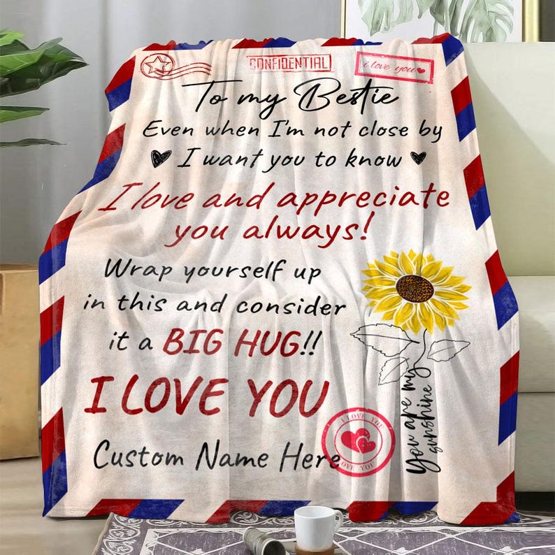 To My Bestie Envelope Blanket, BFF Blanket, Personalized Gift for Besties, Besties for Life Blanket, Soul Sisters Blanket, Friendship Gift
