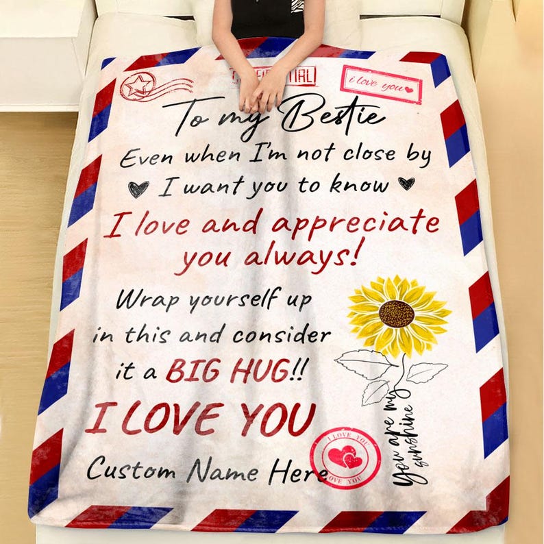 To My Bestie Envelope Blanket, BFF Blanket, Personalized Gift for Besties, Besties for Life Blanket, Soul Sisters Blanket, Friendship Gift