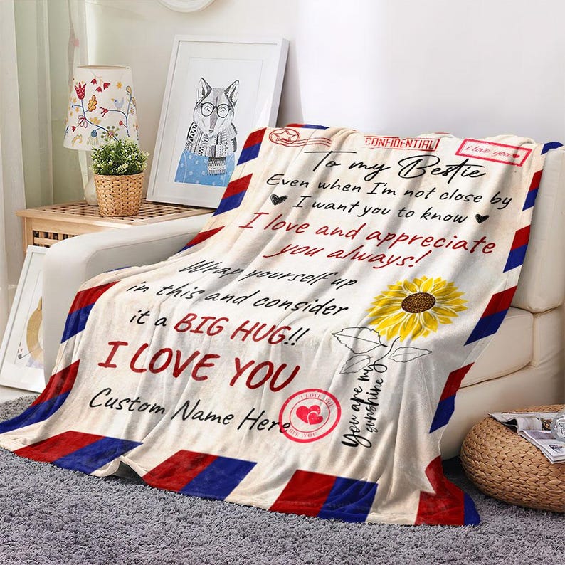 To My Bestie Envelope Blanket, BFF Blanket, Personalized Gift for Besties, Besties for Life Blanket, Soul Sisters Blanket, Friendship Gift