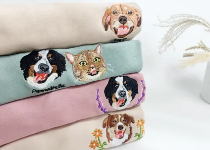 Custom Dog Face Embroidered Sweatshirt,Cat Sweatshirt,Dog Lover Sweatshirt