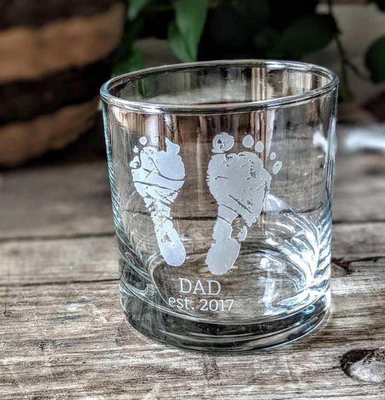 Engraved Baby Footprints Glass, Father's Day Gift, Handprint Whiskey Glass, Wine Glass, Pint Glass, Coffee Mug