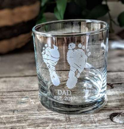 Engraved Baby Footprints Glass, Father's Day Gift, Handprint Whiskey Glass, Wine Glass, Pint Glass, Coffee Mug