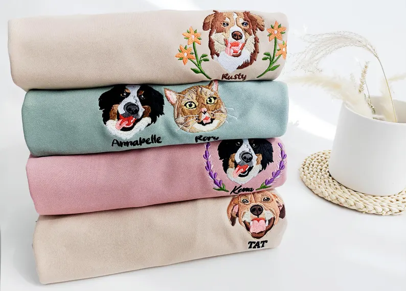 Custom Dog Face Embroidered Sweatshirt,Cat Sweatshirt,Dog Lover Sweatshirt 商品缩略图