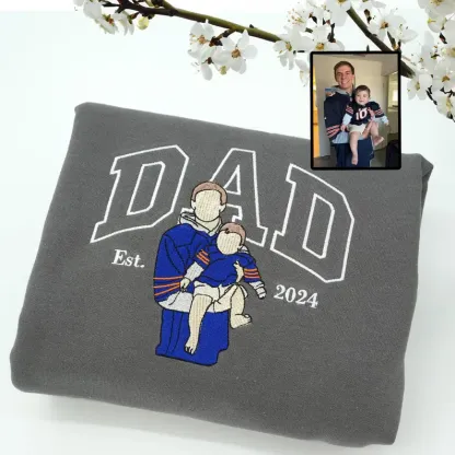 Custom Embroidered Dad Sweatshirt with Photo | Personalized Dad and Son Hoodie | Fathers Day or Birthday Gift for Dad | Portrait Shirt