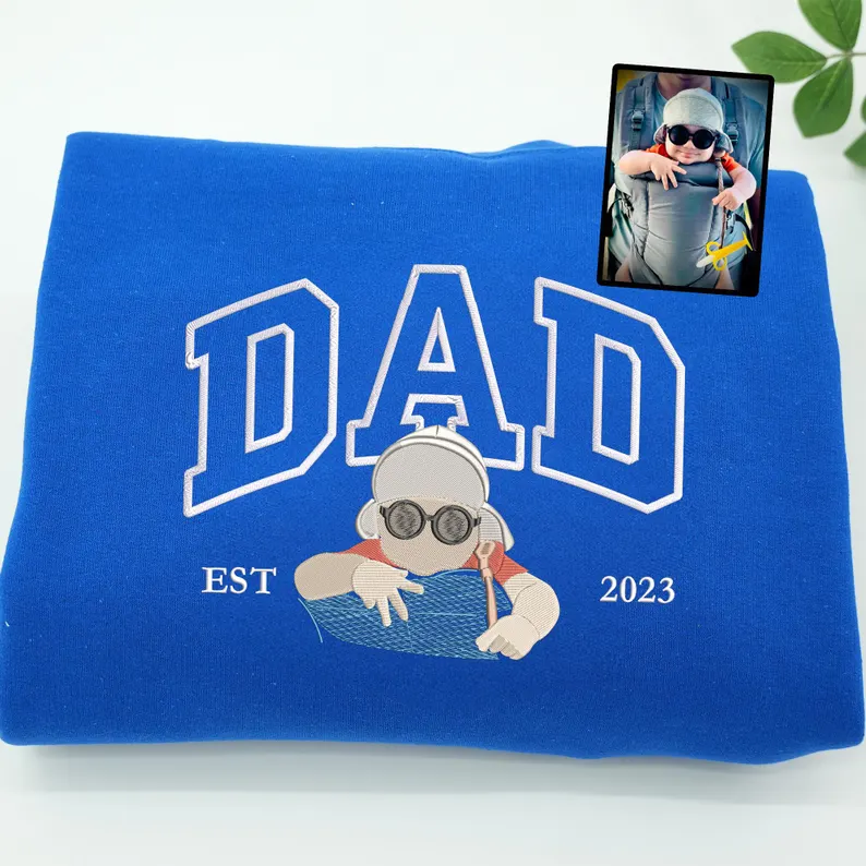 Custom Embroidered Dad Sweatshirt with Photo | Personalized Dad and Son Hoodie | Fathers Day or Birthday Gift for Dad | Portrait Shirt