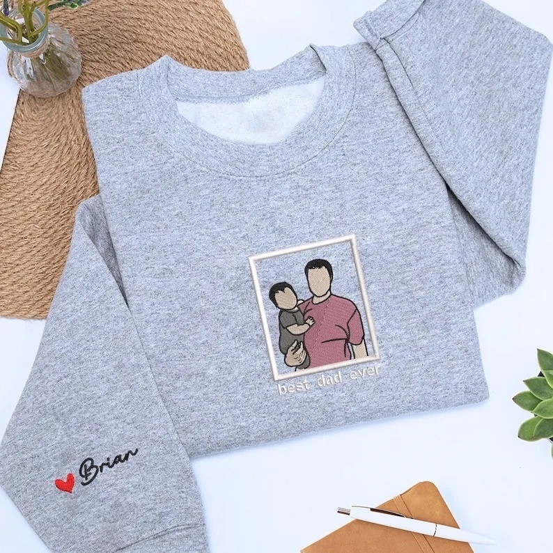 Embroidered Family Couple Portrait t shirt, Custom embroidered photo sweatshirt